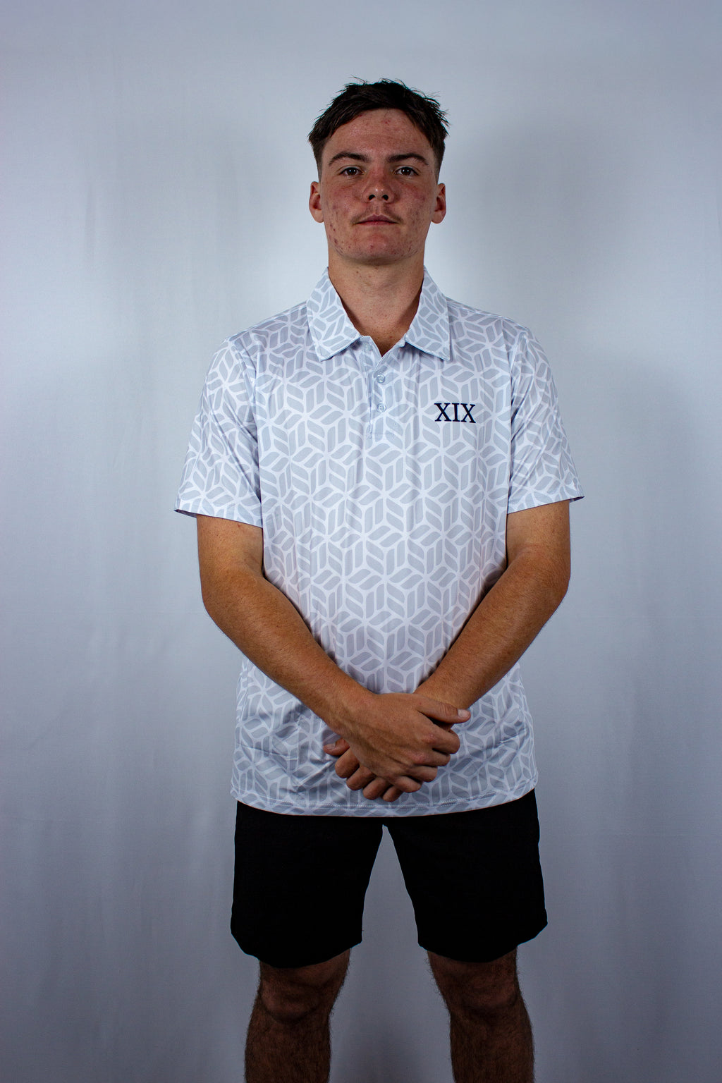 White Geometric Polo