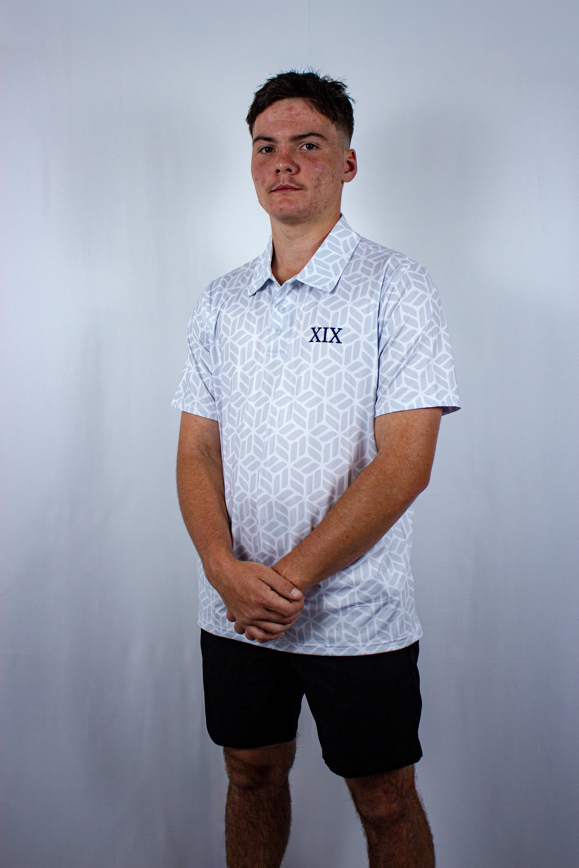 White Geometric Polo