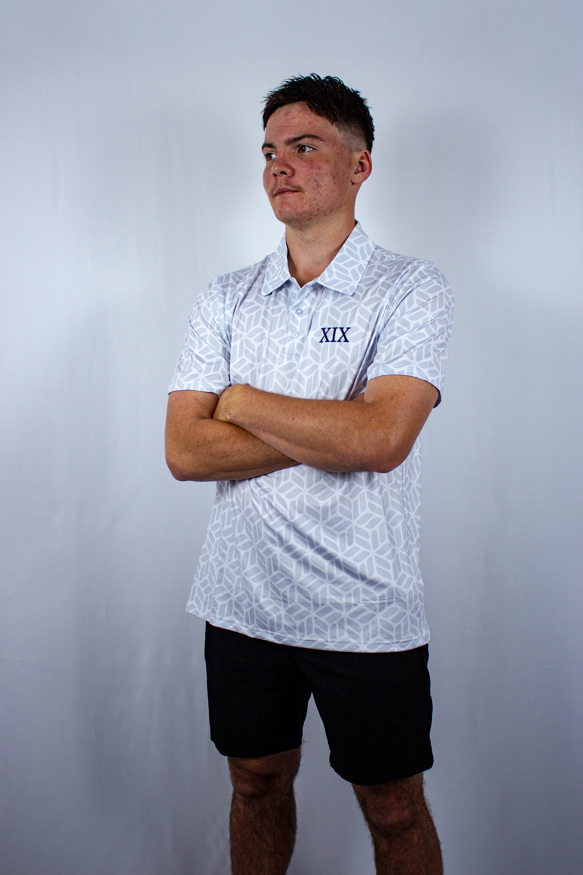 White Geometric Polo