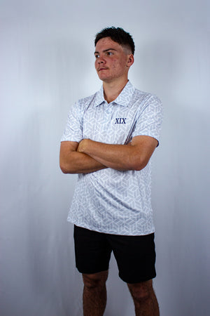 White Geometric Polo
