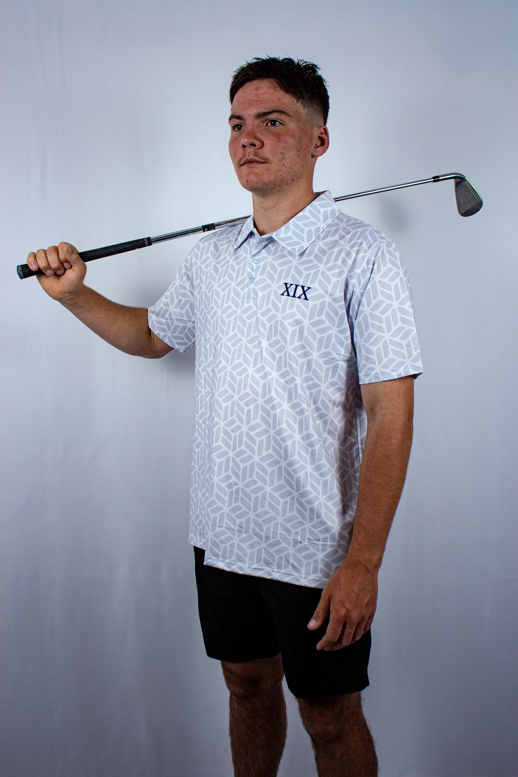 White Geometric Polo